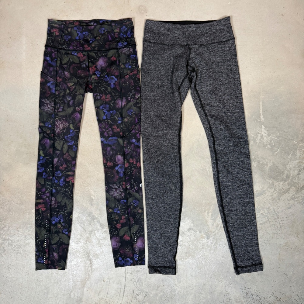 Lululemon Leggings Bundle Womens 4 Floral Speed Up & Herringbone Wunder Under